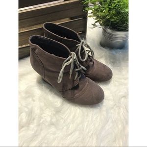 Gray Wedged-Heel Booties